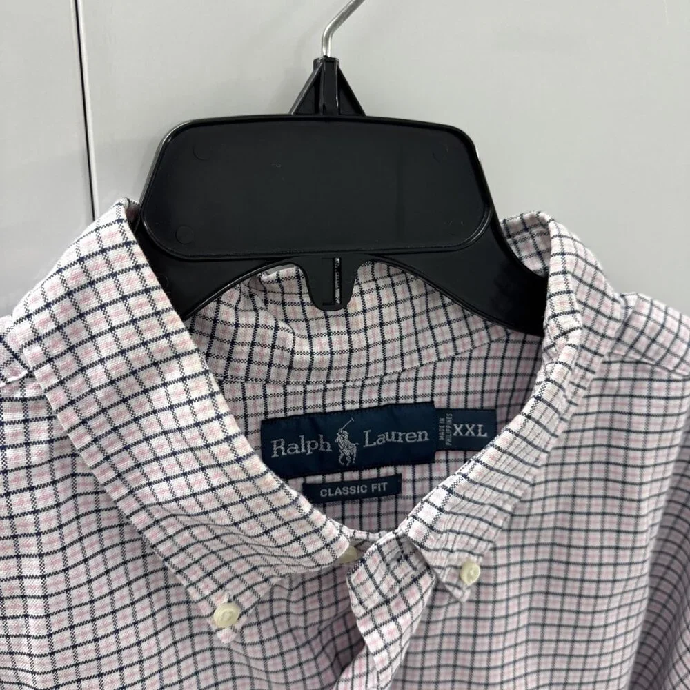 Vintage Polo Ralph‎ Lauren Classic Fit Shirt Mens XXL Pink Blue Check Plaid EUC